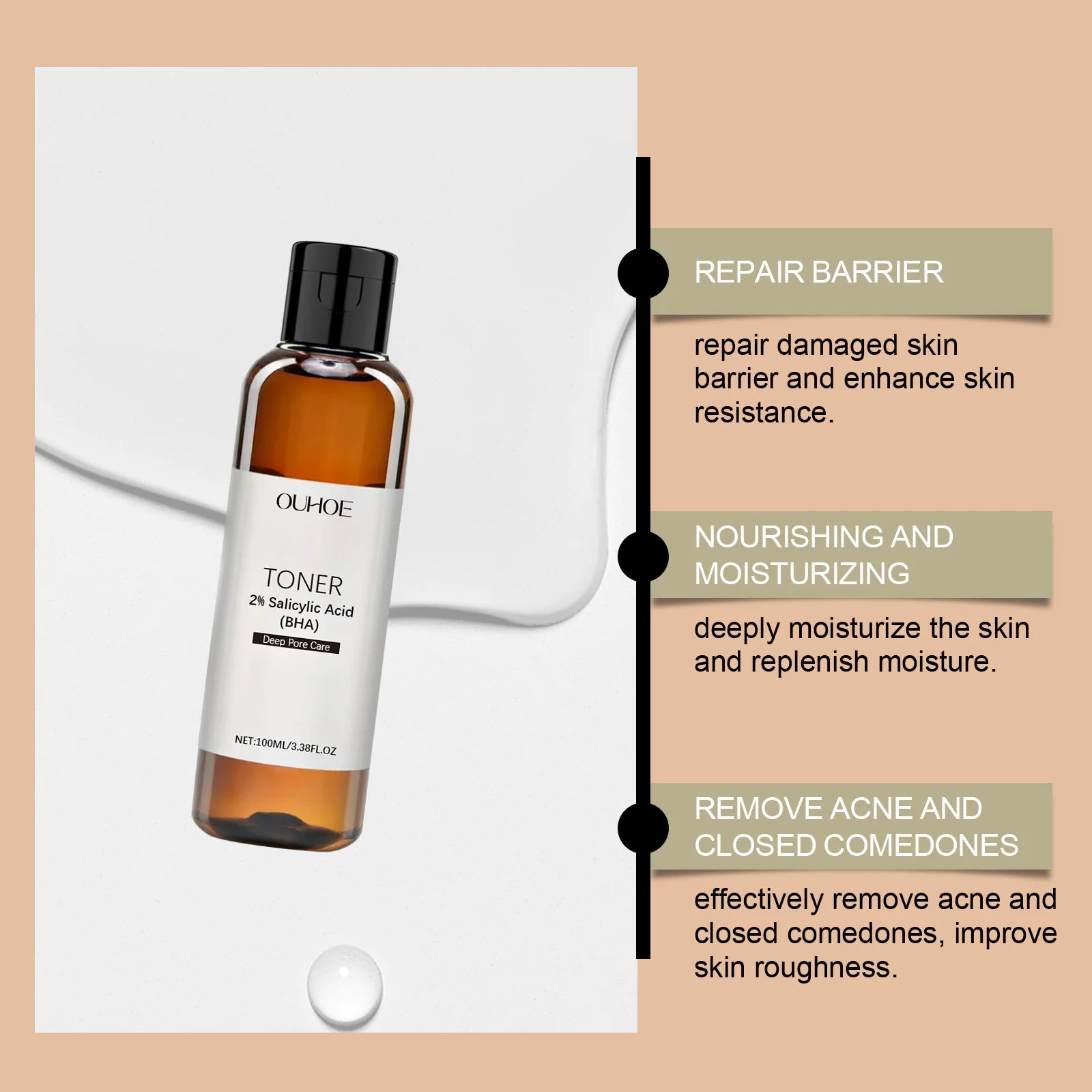 Salicylic Acid Toner for Acne Removing Control Oil Shrink Pores Remove Pimple Exfoliating Moisturizing Brighten Facial Toner Oasis Select