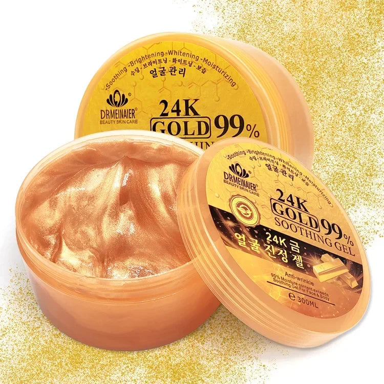 300ml 24K Gold Soothing Facial Gel Moisturizing Wrinkle Free Skin Care Lightening Oil-control Acido Clicolico Exfoliate Cream Oasis Select