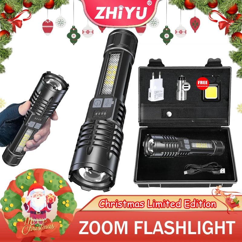 Ultra Bright LED Flashlight 2000LM Type-C Rechargeable Long Range Zoom Tactical Torch Outdoor Emergency Camping Fishing Lantern Oasis Select