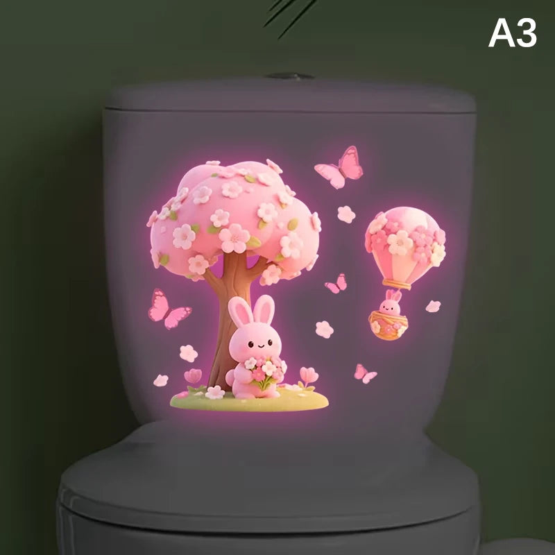 SU Glow in the Dark Toilet Sticker Cute Rabbit Carrot Toilet Adhesive Removable Toilet Sticker Wall Sticker Home Bathroom Decor Oasis Select A3
