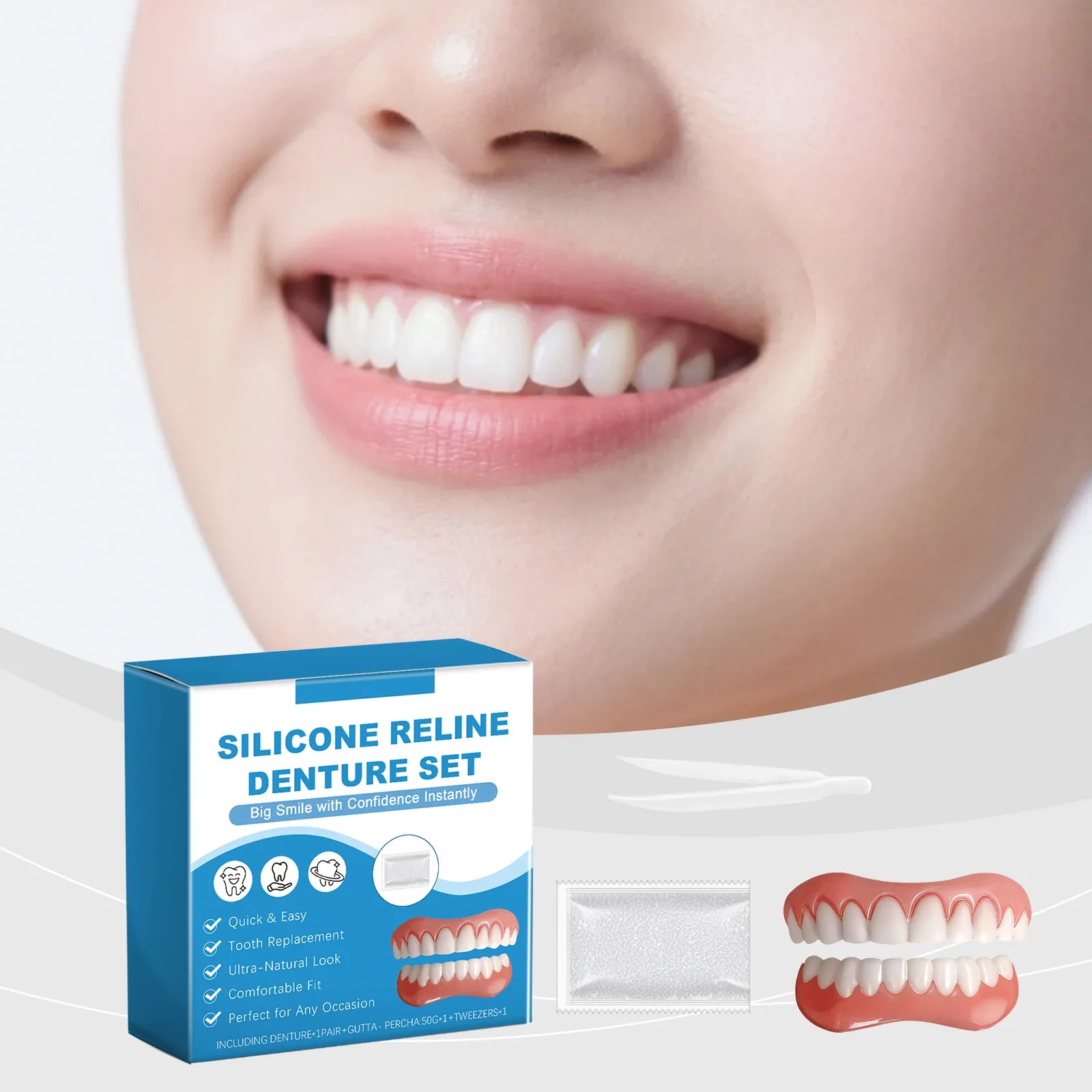 Silicone Reline Denture Set – Fake Teeth Kit for Missing Teeth Denture Repair Kit Oasis Select