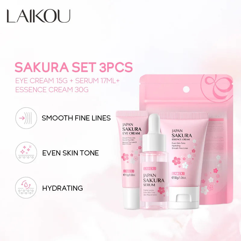 LAIKOU Sakura Skin Care Set – Cleanser, Serum, Toner & Cream Skin Care Set Oasis Select