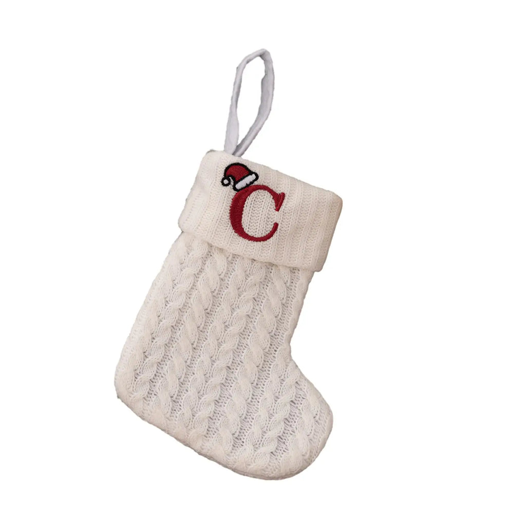 With Hanging Rope Christmas Stocking Children Candy Bag Beautiful Knitted Pendant White Snowflake Alphabet Christmas Tree Oasis Select C China Mainland
