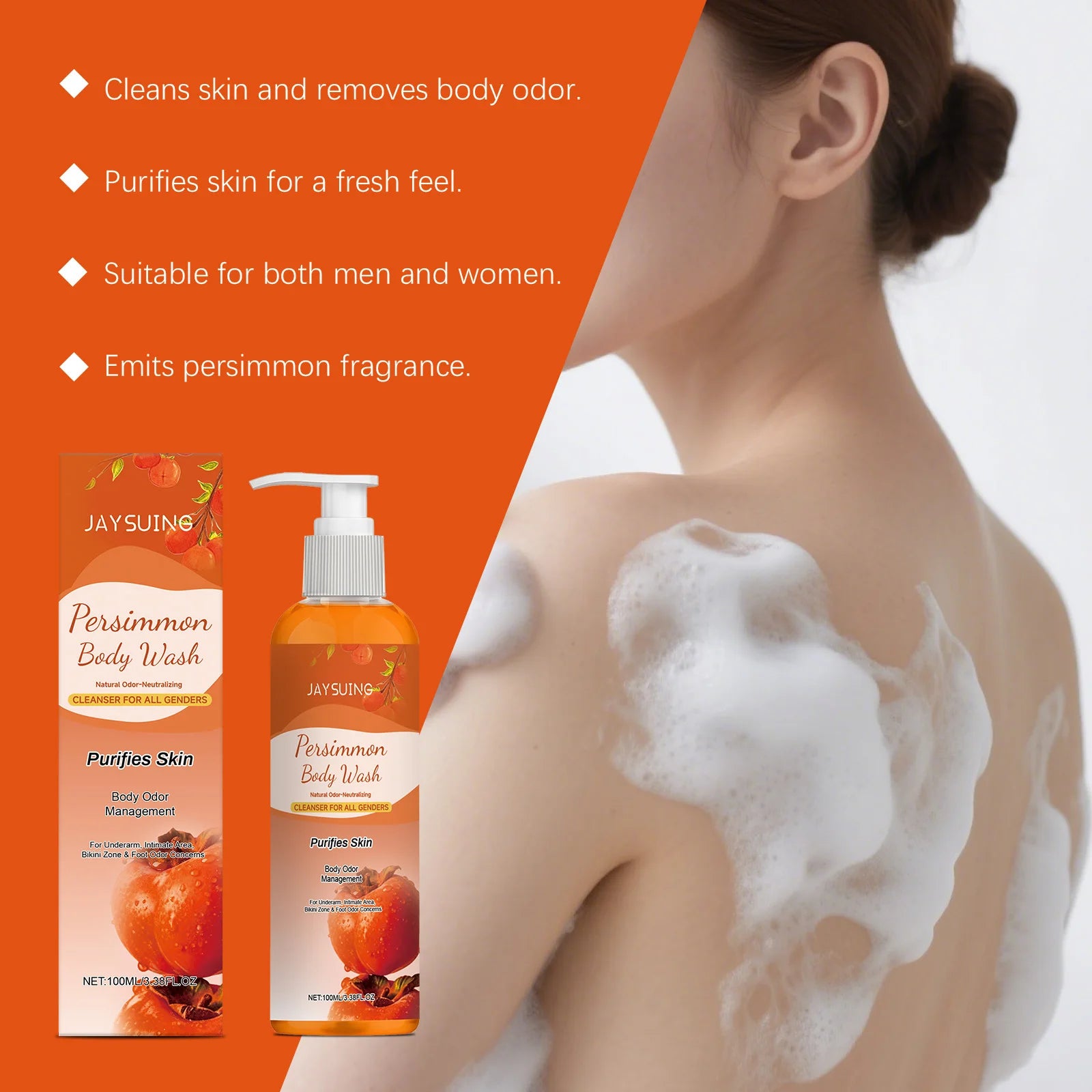 Exfoliating Persimmon Scented Shower Gel Cleanses the Body Removes Odors Dirt and Oil Leaves Skin Feeling Fresh and Smooth Oasis Select
