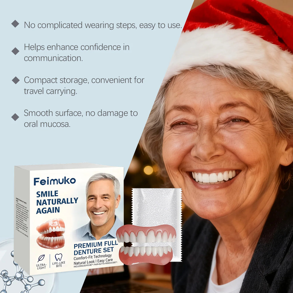 Adjustable Silicone Dentures Full Set – Natural Smile for Men & Women Cosmetic Denture Set Oasis Select