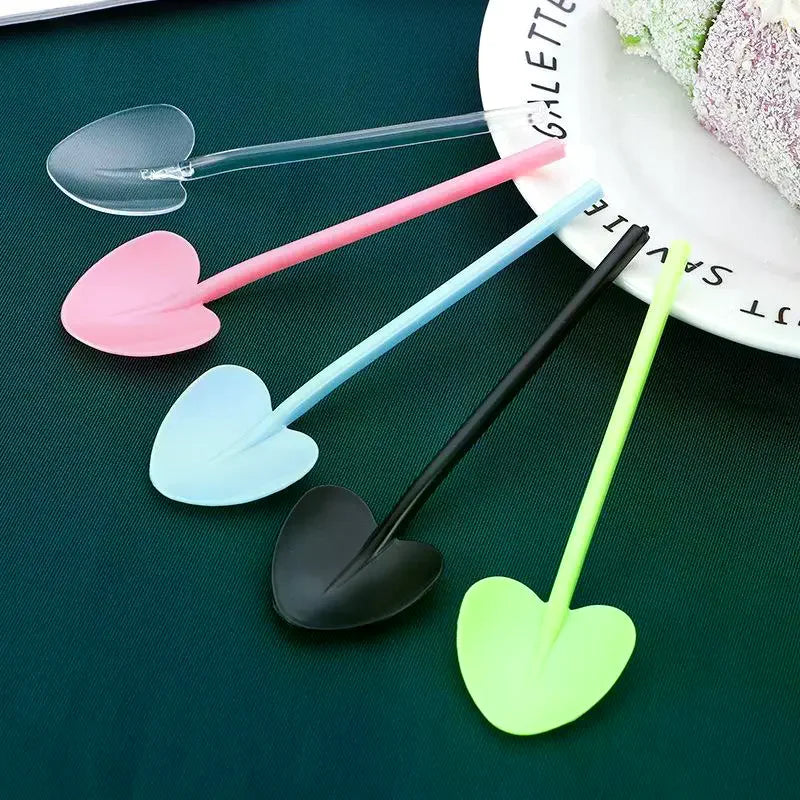 100pcs Heart Shape Disposable Spoons - Colorful Long Handle Dessert Spoons For Ice Cream, Cake, Pastry, Mooncakes | Cute Party Oasis Select