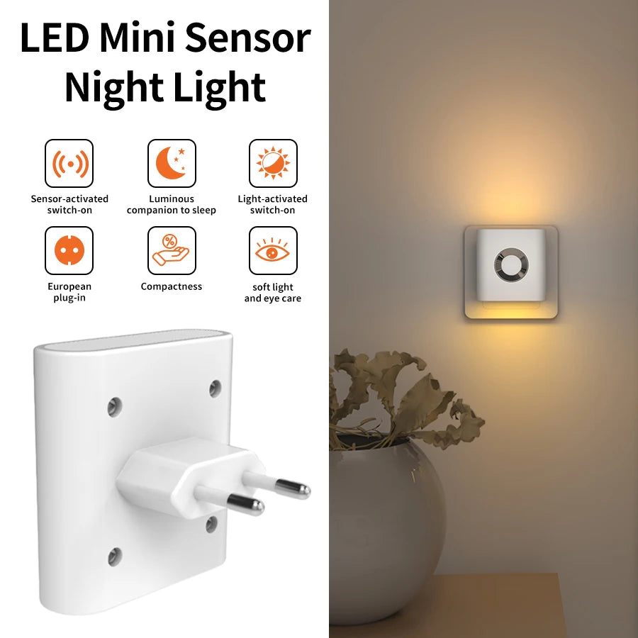 LED Night Light with EU Socket Motion Sensor Warm White Wall Lamp Dual-head Luminous Ambient Light for Bedroom Staircase Toilet Oasis Select Warm White EU