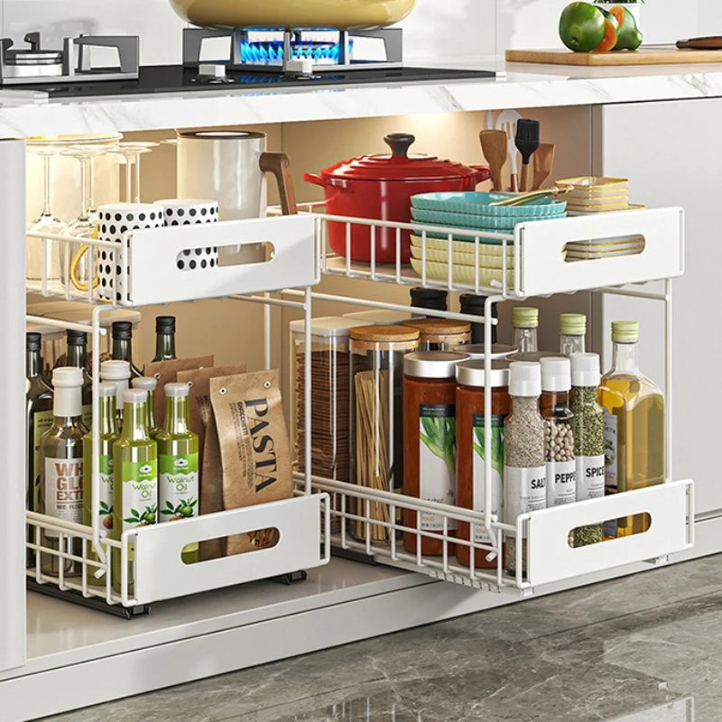 Lower sink shelf No punching, basket in cabinet, bathroom countertop finishing rack, double-layer kitchen pumping storage rack Oasis Select