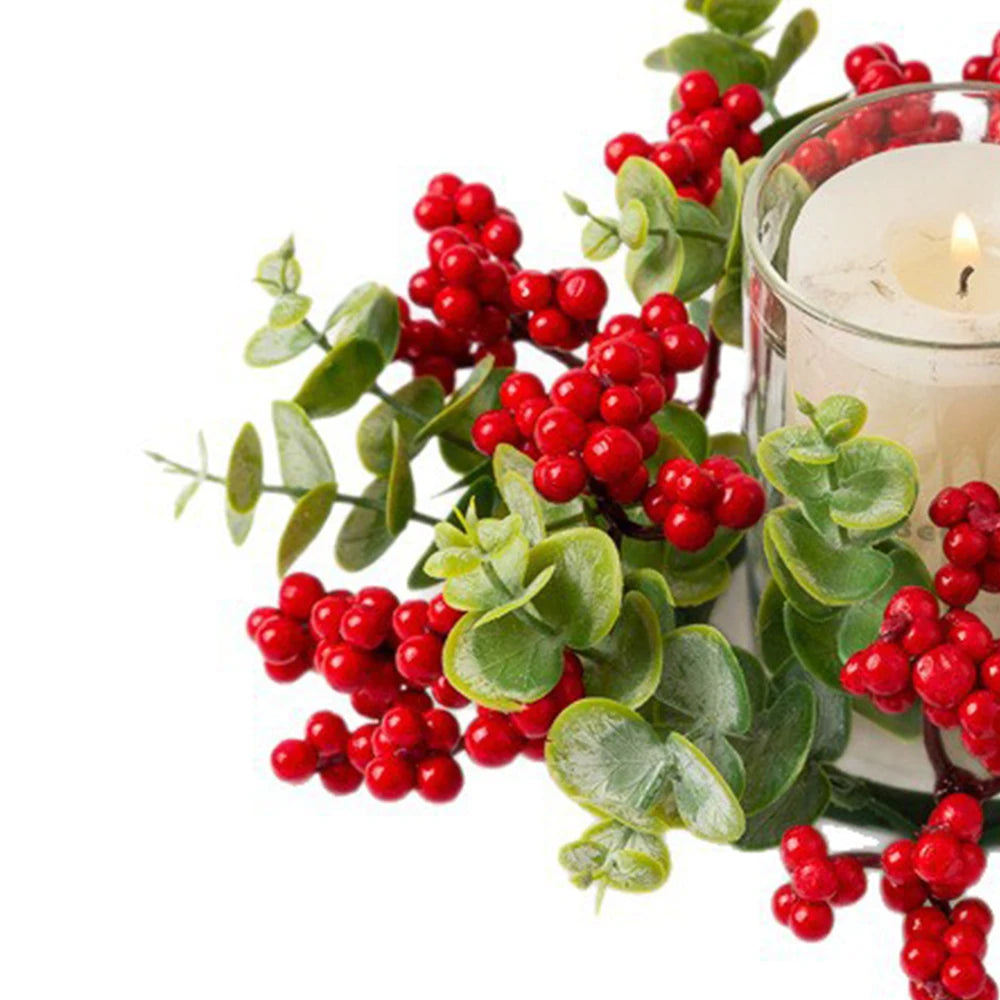 Eucalyptus Christmas Wreath Candle Ring Berry Candle Decorative Table Setting Accessories Candle Holder Wreath Oasis Select