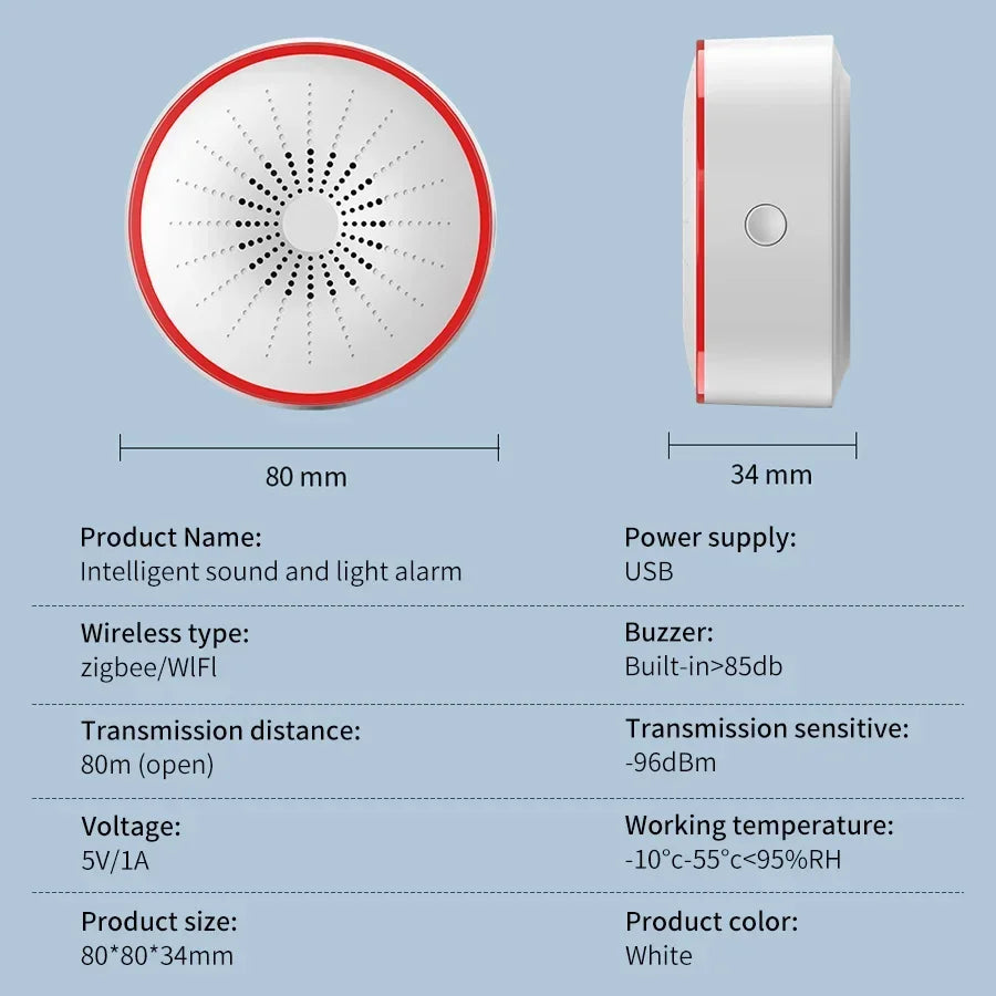 Tuya WiFi Zigbee Smart Siren Alarm 100dB – Alexa Compatible Smart Siren Alarm Oasis Select