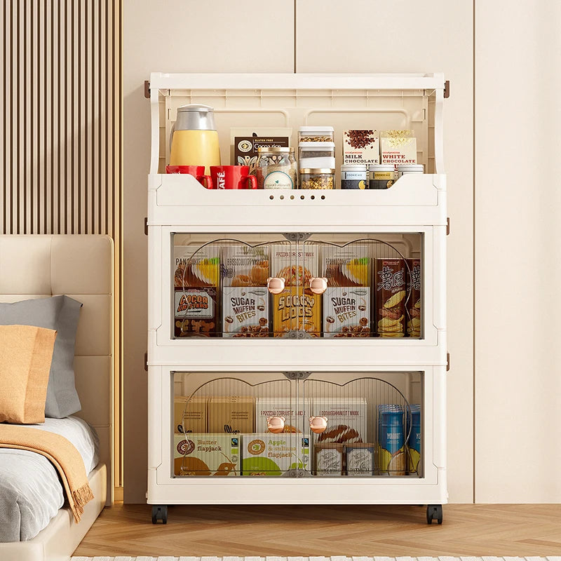 Folding storage cabinet - multi-level storage rack for kitchen clutter - home living room snack and toy storage cabinet Oasis Select