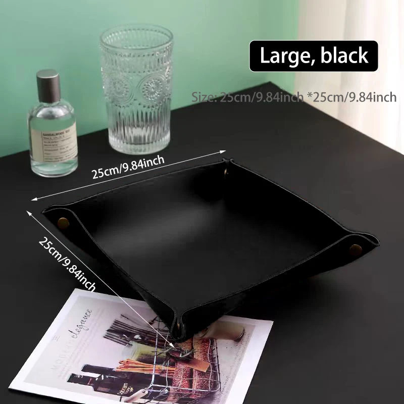 Living Room Entrance Key Storage Box Leather Desktop Cosmetics Storage Box Sundry European Tray Storage Box Oasis Select Large black