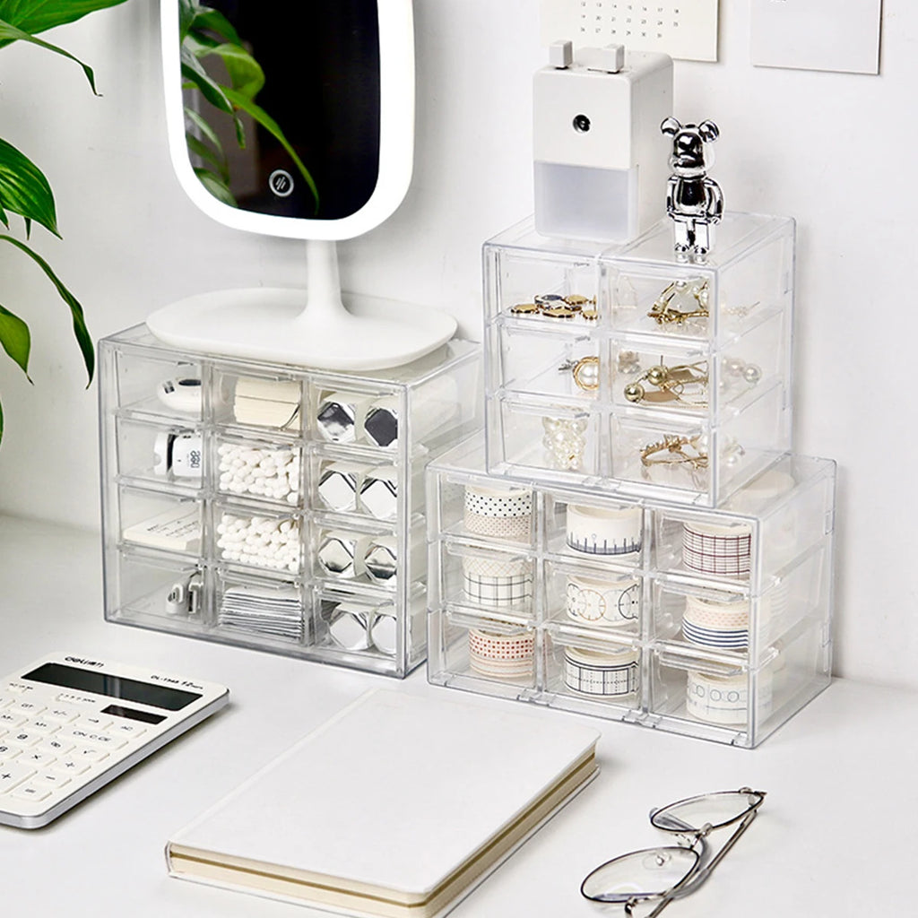 Transparent Desktop Multi Grid Jewelry Box Drawer Type Lipstick Cosmetics Dustproof Storage Box Oasis Select