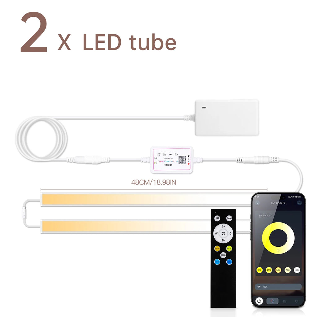 1-10pc Dimmable CCT LED Light Bar Cabinet Lighting 48CM 2700K-6500K Aluminium Tube Bluetooth APP Control Above the Stove Sink Oasis Select European Power Plug 2Pcs LED Bar