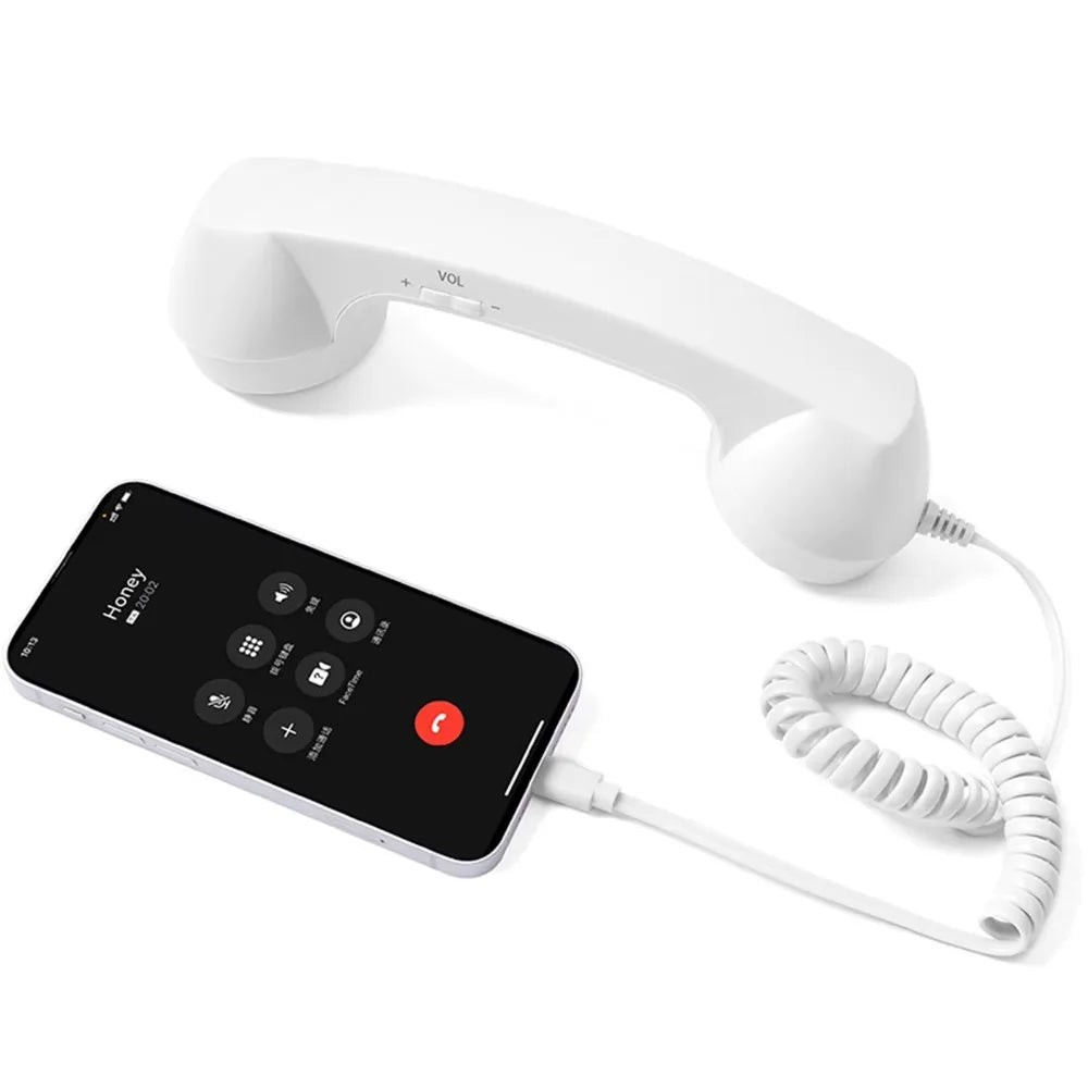 Wired Receiver Retro Telephone Handset Handheld Receiver External Volume Control Wired Microphone Handset Type-C/3.5mm Oasis Select Type-C White