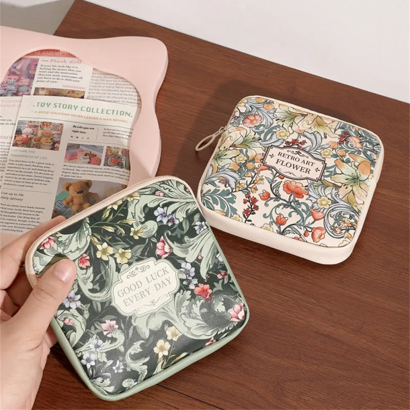 Women Girls Cosmetic Makeup Bag Coin Purse Large Capacity Sanitary Pads Bag Portable Mini Data Cables Organizer Multipurpose Oasis Select