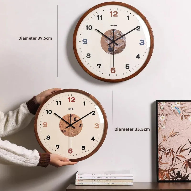 Middle Ancient Style Solid Wood Wall Clock Silent Living Room Retro Simple Creative Grand Clock Hanging on The Wall Oasis Select