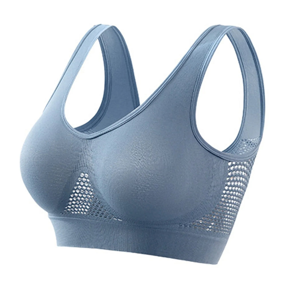 Breathable Sports Bra Top Fitness Women Brassiere Removable Padded Sport Bra Running Gym Seamless Push Up Bras Oasis Select Light Blue XXXXXL