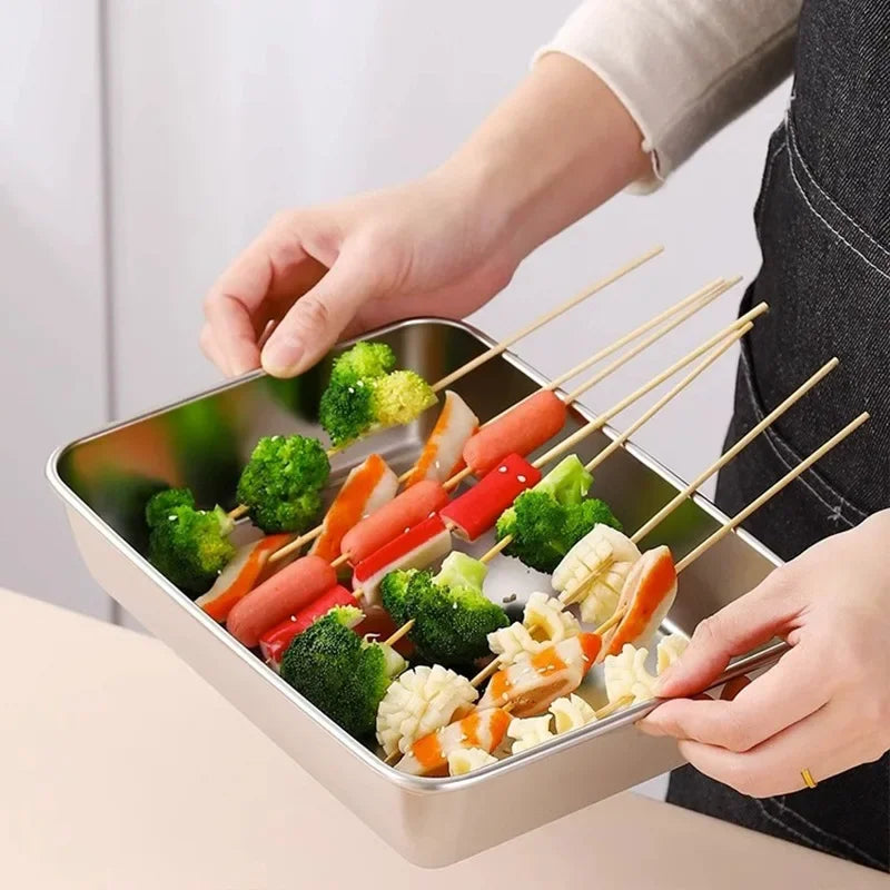 Food Storage Trays Rectangle Preservation Box with Plastic Cover Stainless Steel Multi-Function Rustproof Barbecue Food Storager Oasis Select