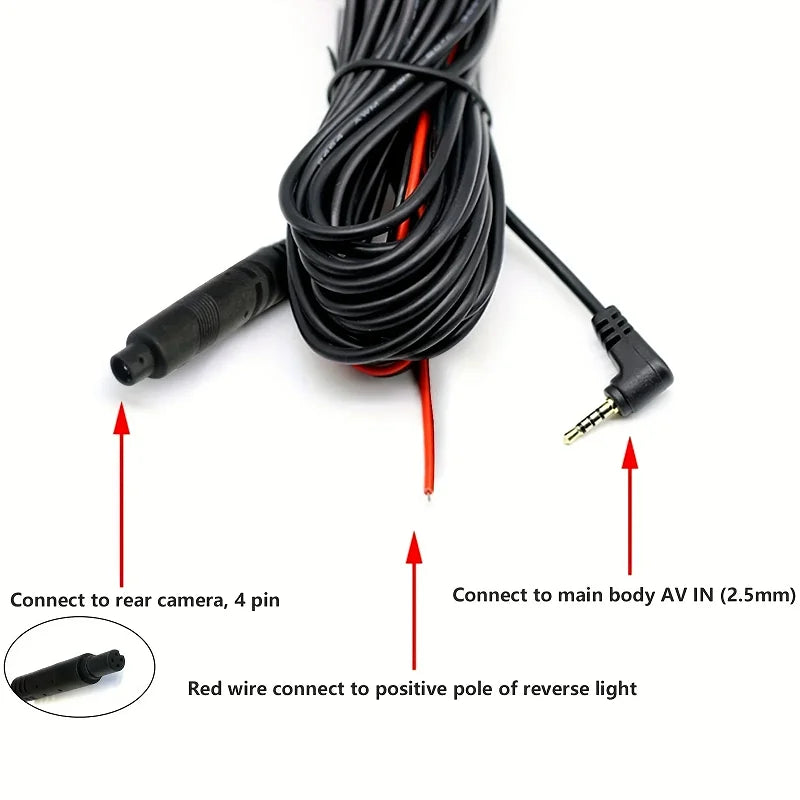 12V 24V 4Pin Car DVR Dash Camera Cable Reverse Rear View Parking Video Extension Cable DC 2.5MM jack Wire Rear View Camera Cable Oasis Select