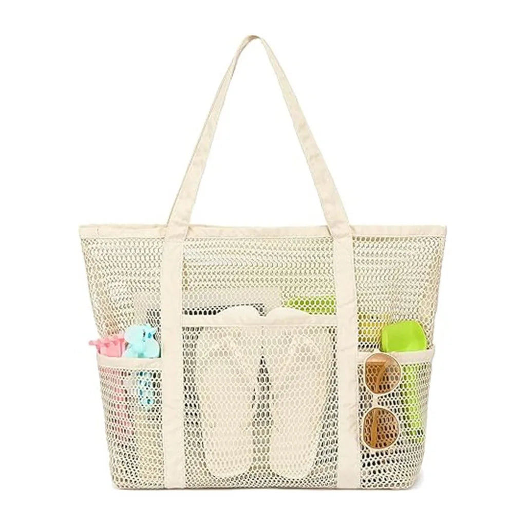 Sand-Proof Storage Bag Comfortable Swimming Storage Bag Large Capacity Tote Sturdy Mesh Beach Tote Bag For Travel Storage Oasis Select Beige