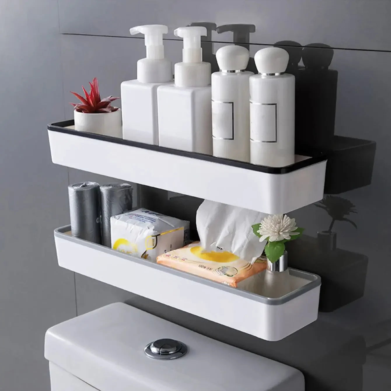Toilet Bathroom Storage Cabinet Rack Wall Hanging Hole Free Multifunctional Artifact Above Toilet Rack White Shelf Organizer Oasis Select