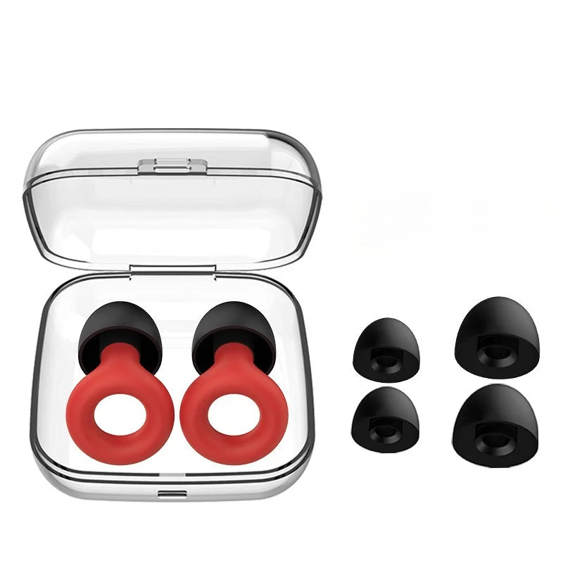 Silicone Earplugs Reusable Noise Reducing Soft Sleep Ear Plugs with Storage Case Travel Concert Work Hearing Protection Oasis Select Red