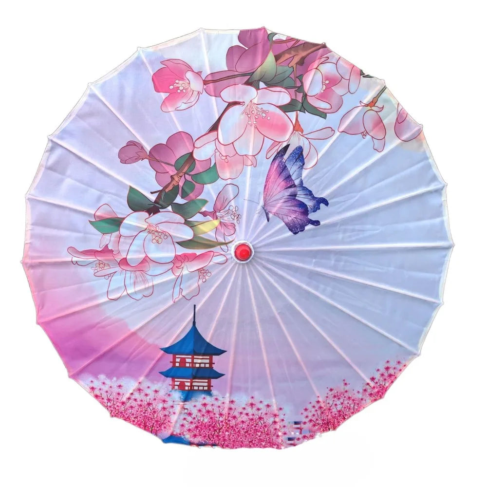 Handmade Silk Cloth Women Umbrella Waterproof Rain Proof Chinese Oil Paper Umbrella Decorative Ancient Dance Umbrella Oasis Select Style 26