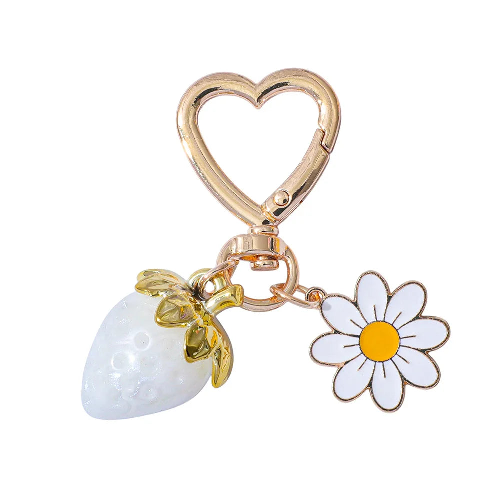 ZAKOL Fresh Strawberry Pendant Keychain Flower Charm Keyrings Ornament Backpack Wallet Pendants Girls Fashion Jewelry Gift Oasis Select C