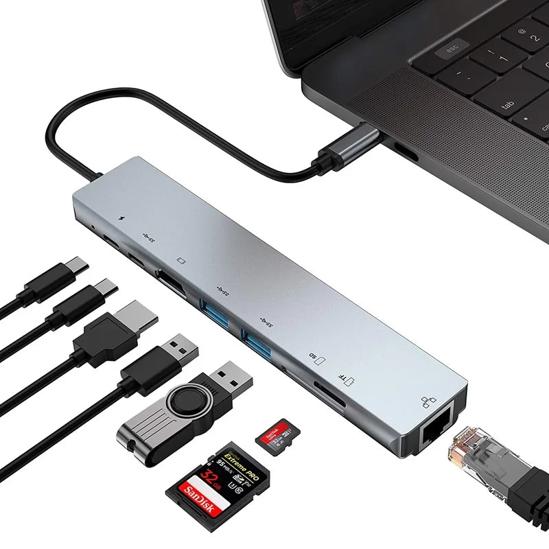 Type C 3.1 To 4K HDMI Adapter with RJ45 100Mbps Ethernet Adapter SD/TF Card Reader PD 100W Charge for MacBook Notebook Laptop Oasis Select