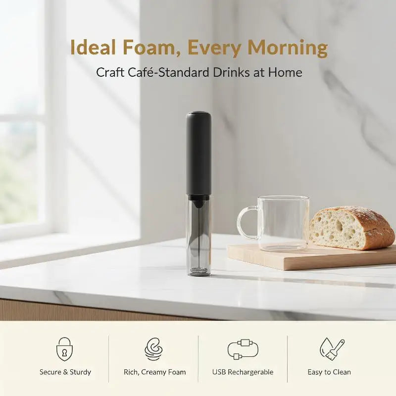 USB Rechargeable Electric Milk Frother Detachable Head Easy Clean for Latte Cappuccino Coffee Home Kitchen Gift Oasis Select