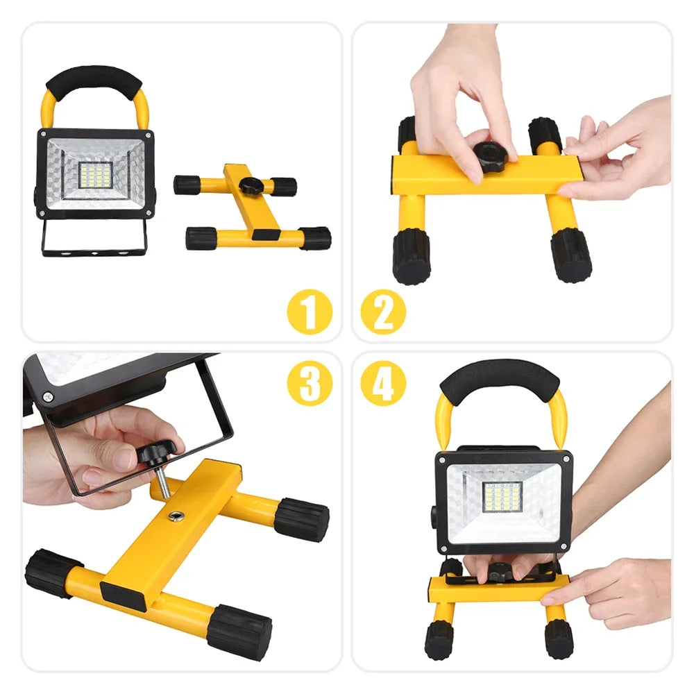 30W LED Portable Rechargeable Floodlight Waterproof Spotlight Battery Powered Searchlight Outdoor Work Lamp Camping Lantern Oasis Select