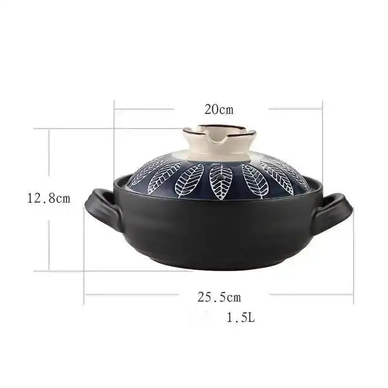Japanese Ceramic Casserole Stew Pot Household Cooking Gas Retro Flower Pattern Soup Pots High Temperature Resistant Cooking Pot Oasis Select X1241 1.5L