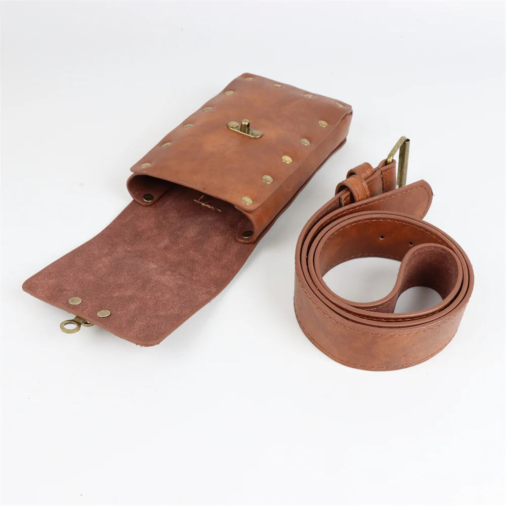 4PCS/1PCS MedievalCosplayLeather Belt Copper Coin Waist Bag Renaissance Dress Steam Belt Role Playing Halloween Belt Set Cosplay Oasis Select