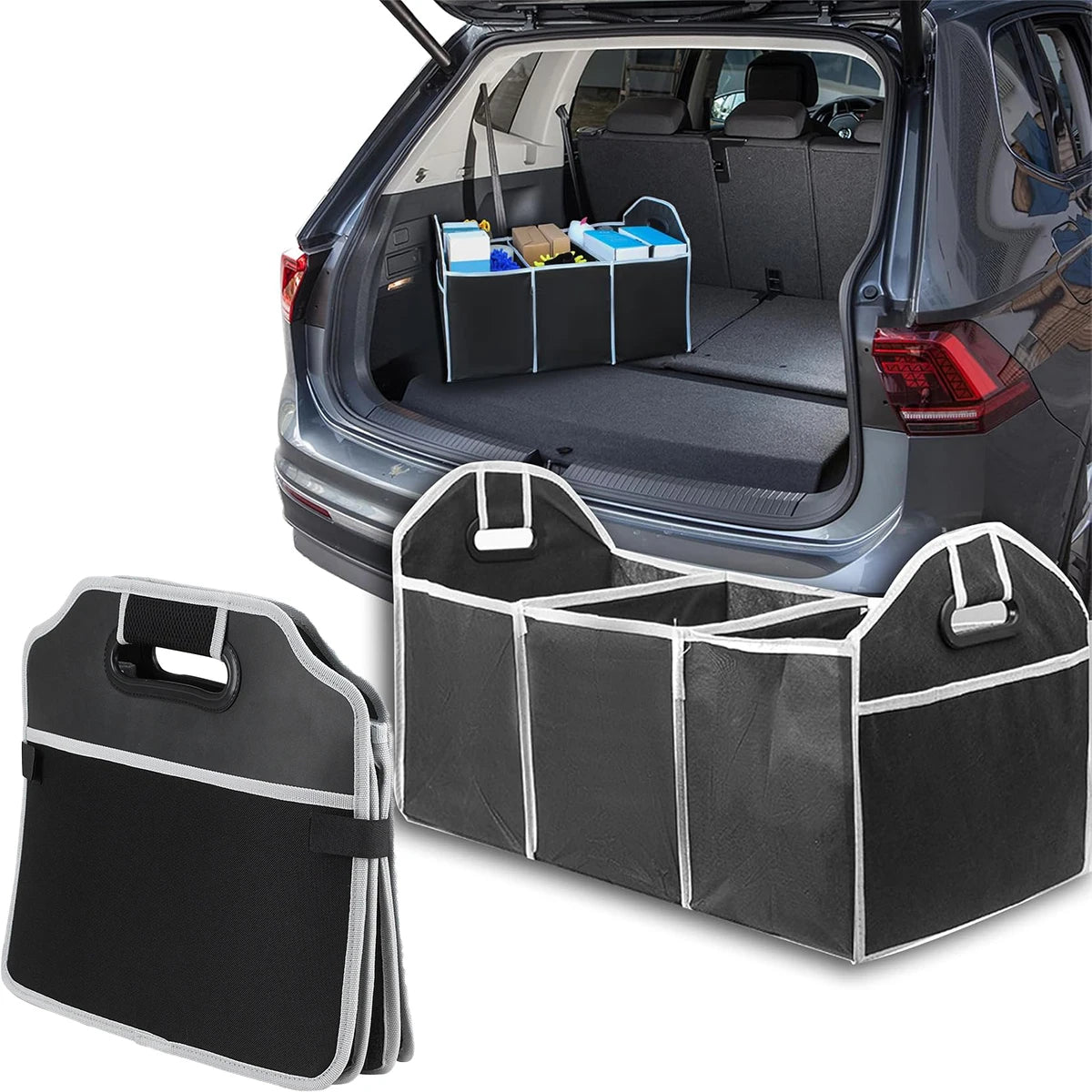 Foldable Car Trunk Organizer 3-Compartment Cargo Storage Bag, Camping Gear & Groceries, Fits All Vehicles, Black Oasis Select