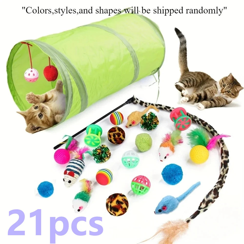 21/14pcs Interactive Cat Toys Pet Cat Toys Combination Set Kitten Toys Variety Pack- Cat Toy Sisal Mouse Bell Ball Cat Supplies Oasis Select 21pcs