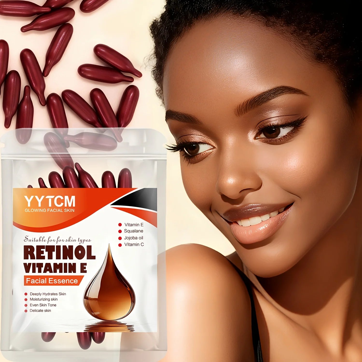 Retinol Vitamin E Deep Moisturizing Capsule Essence, Hydrates, Firms, and Smooths Skin, Contains Plant-Based Squalane, Vitamin C, Deep Moisturizing and Brightening Skin Essence (0.4Gx30 Capsules)/Pack-1 Pack Oasis Select