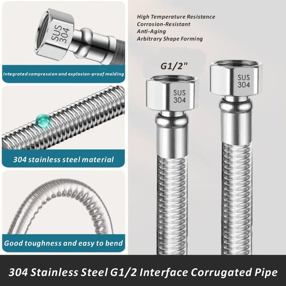 1pcs 20-200cm Basin&Toilet Flexible G1/2" 304 Stainless Steel Bathroom Plumbing Hose Heater Corrugated Pipes with Wrench Pipe Oasis Select Silver 40cm