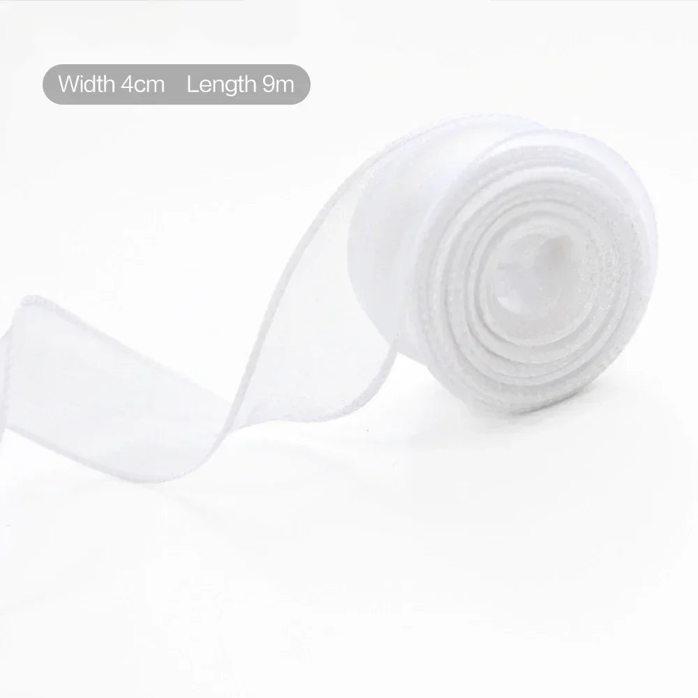 10 Yards Roll Sheer Chiffon Organza Satin Ribbon Gift Wrapping Decoration Wedding Bouquet Wreath Sewing Craft Supply Oasis Select White 4CM 1PCS