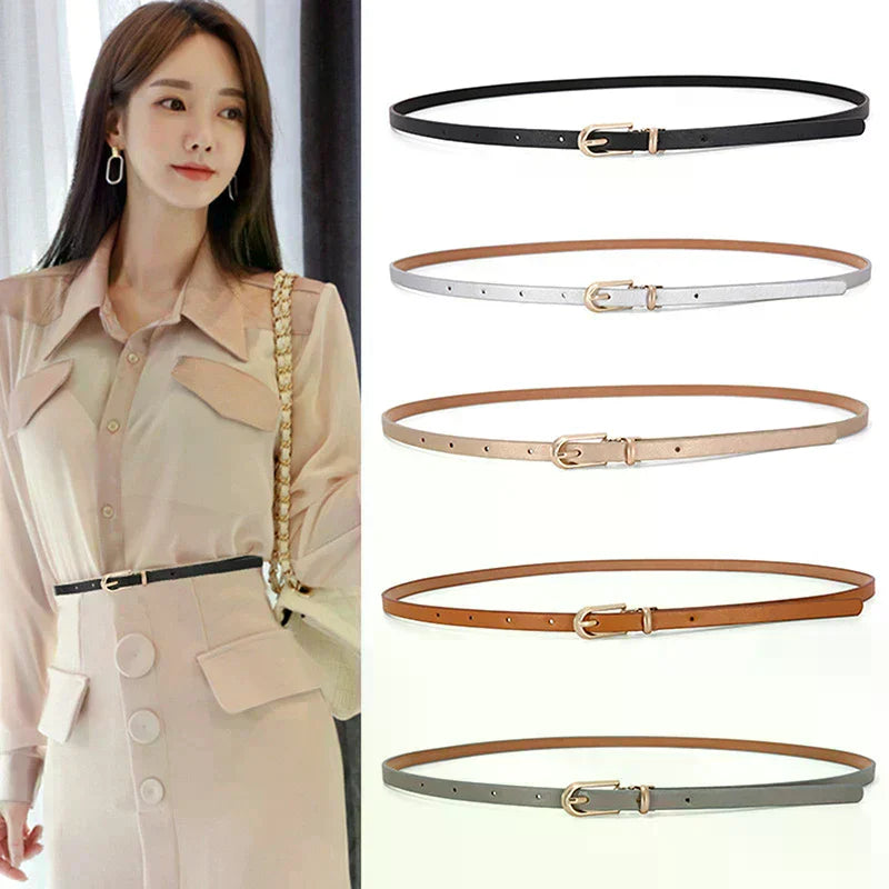 1PC Fashion Black White Gray Women Belts Thin Skinny Waistband Pin Buckle Adjustable Belt Summer Dress Jeans Strap Pu Belts Oasis Select