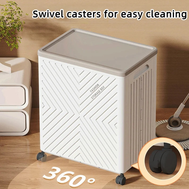 White Foldable Storage Box with Wheels Large Capacity Organizer for Clothes Toys Quilts Space Saving for Bedroom Living Room Oasis Select