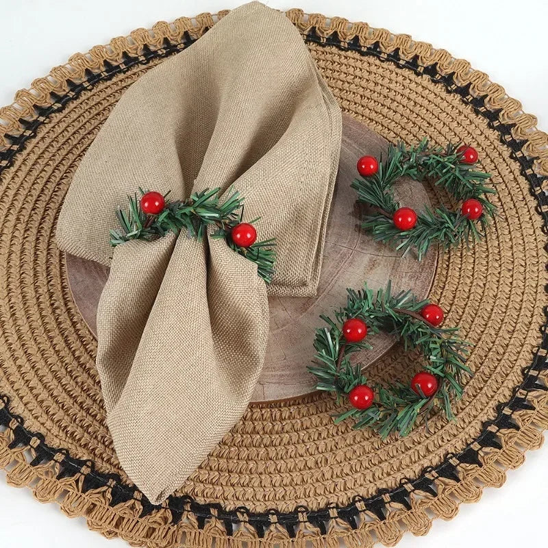 3pcs/6pcs/set Christmas Napkin Ring Red Pine Needle Wreath Napkin Buckle Hand Woven Napkin Loop Cloth Loop Oasis Select