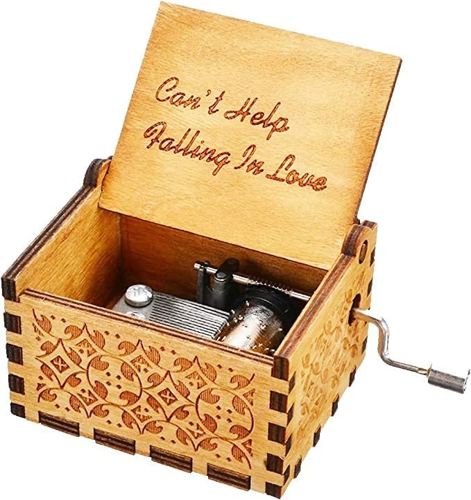 Wooden hand cranked music box falls in love, UV painted music box gives nostalgic handmade gift Oasis Select 17