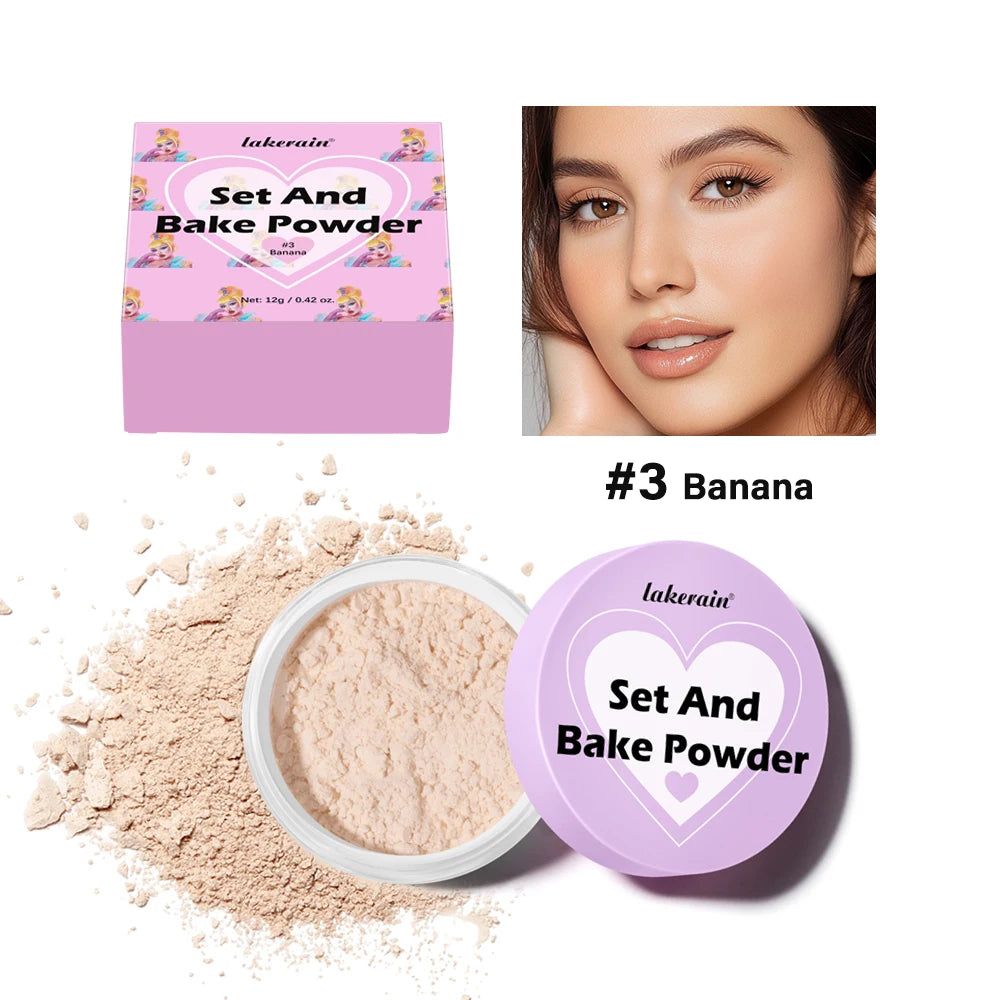 Long Lasting Bake Setting Powder and Puff Puff Pass Set 5 Colors Oil-Absorbing Matte Finish Locks Setting Face Cosmetics kimchi Oasis Select 3Banana