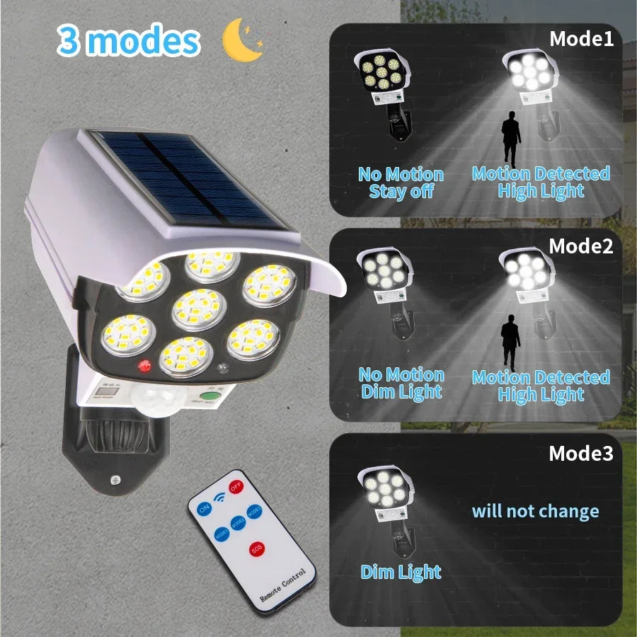 77LED Outdoor Waterproof Solar Light with Remote Control 3 Modes Motion Sensor Solar Wall Lamp for Garden Yard Patio Deck Garage Oasis Select