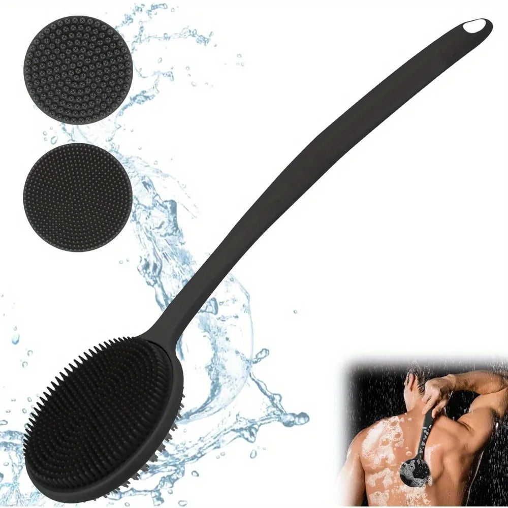 38cm Silicone Back Scrubber Brush for Shower Long Handle Body Deep Cleansing and Exfoliating Massage Double-Sided Soft Bristles Oasis Select