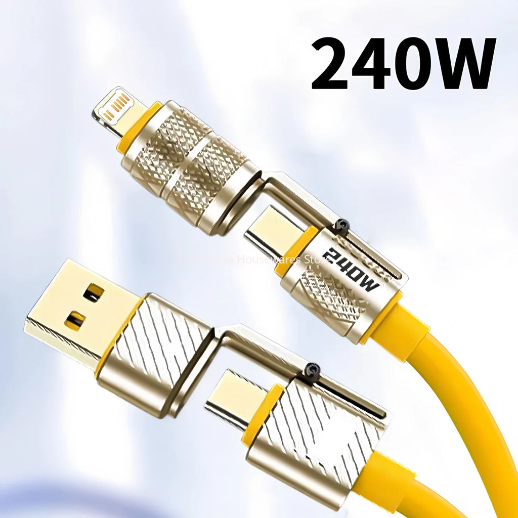240W 4-in-1 Fast Charging Data Cable Type-C To Type-C Zinc Alloy Cable For iPhone15/16p Samsung Huawei Xiaomi Oppo iphone Oasis Select