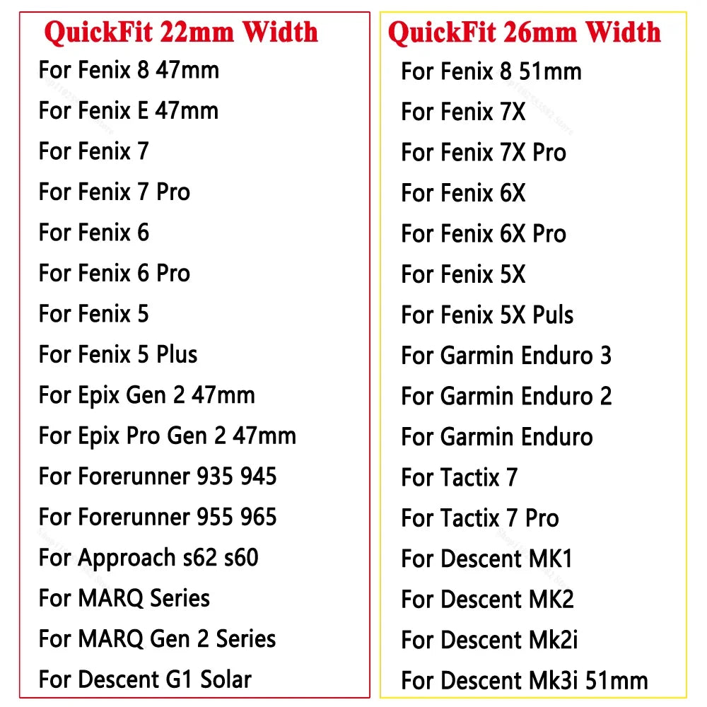 Silicone Quick Fit Band for Garmin Fenix 8/7/6/5 – 22mm & 26mm Silicone Watch Band Oasis Select