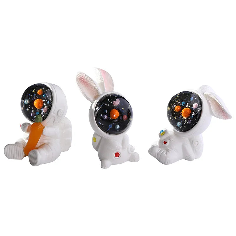 Figurines Miniature Cute Cartoon Astronauts Bunny Micro Landscape Ornaments for Home Decorations Rabbit Crafts Room Desk Decor Oasis Select