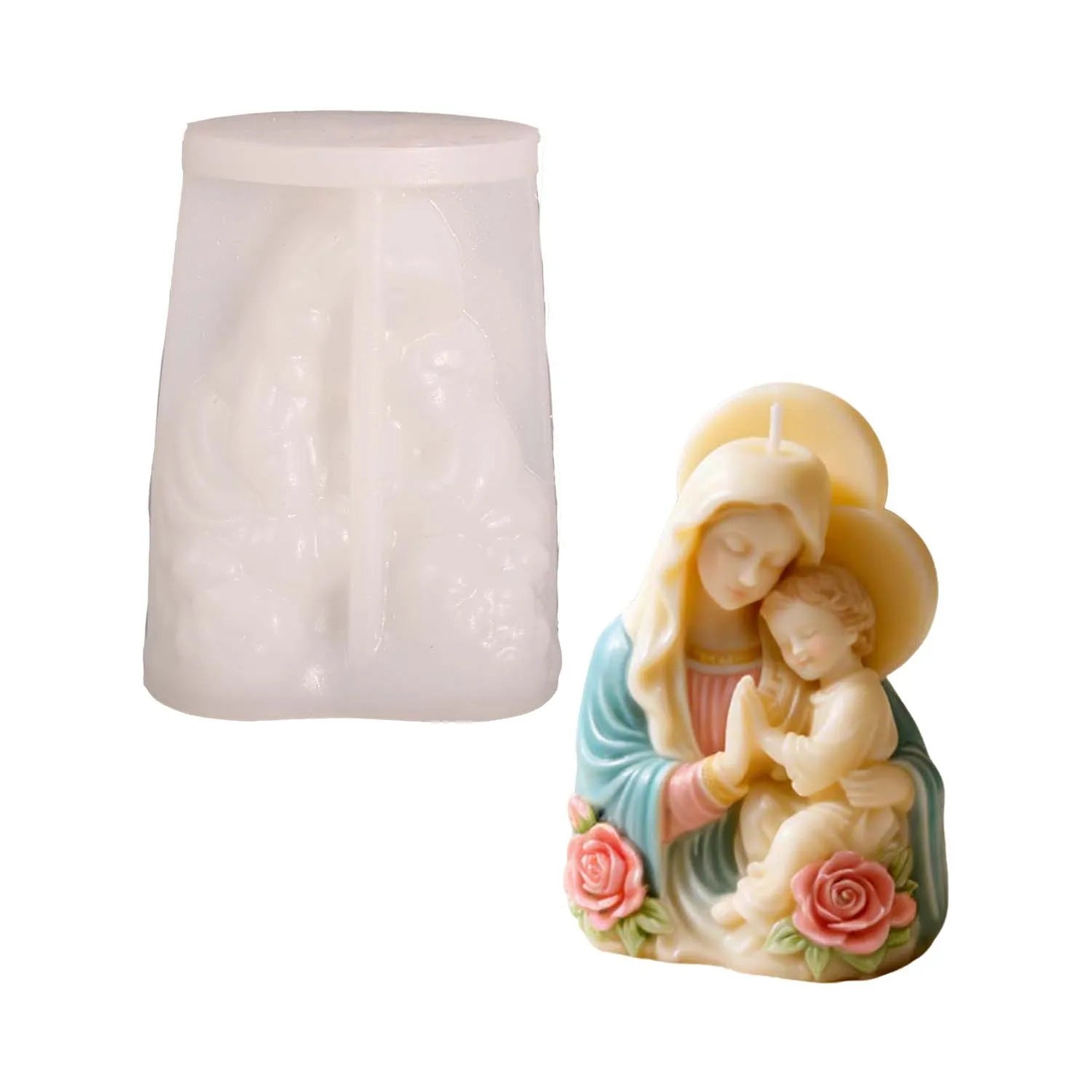 Virgin Mary Baby Jesus Silicone Mold 3D Religious Candle Soap Resin Mold Rose Accents Sacred Heart Easter Christmas Home Decor Oasis Select